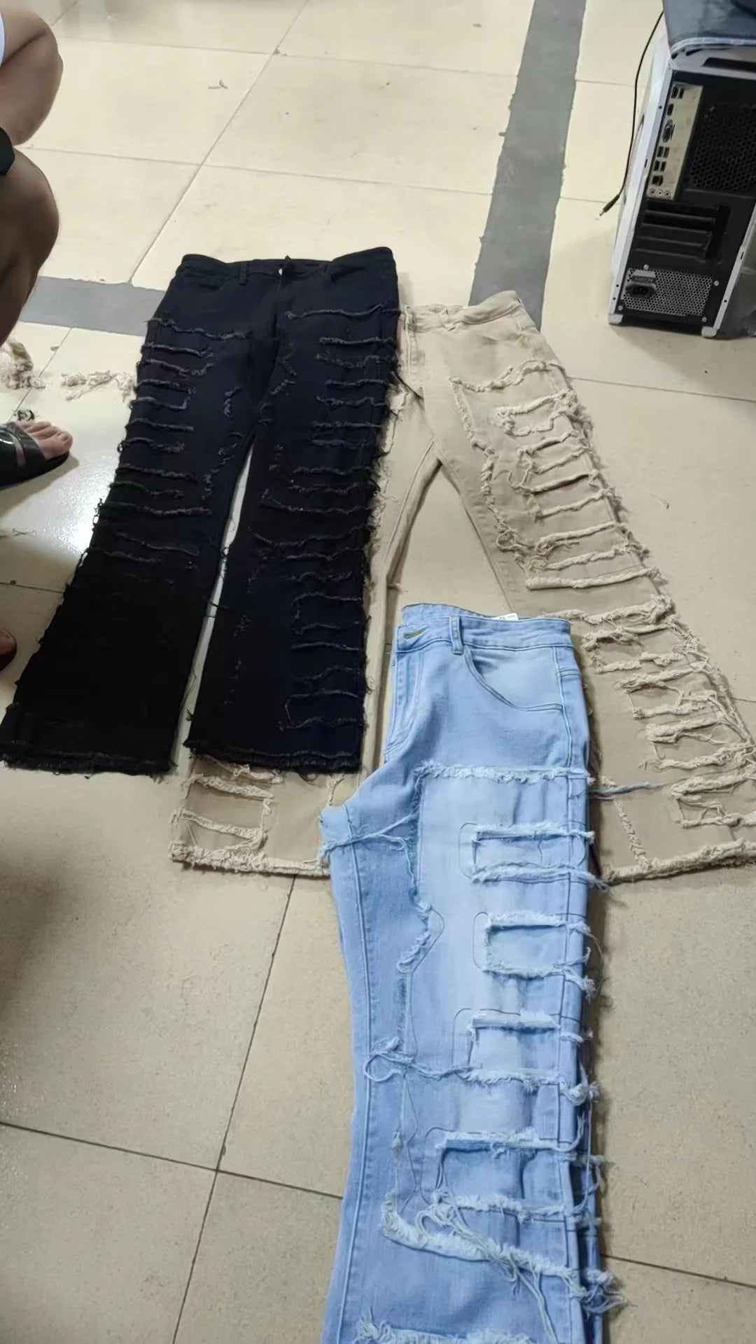 Spliced Distressed Denim Pants Men Jeans Ripped Mid Waist Pockets High Street Jean Skinny Washed Ankle Length Pencil Pants - Uknowucme