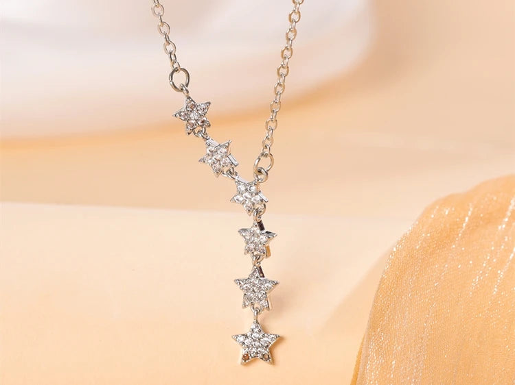 Fashion Pentagram Star 925 Sterling Silver Crystal Clavicle Chain Necklaces  XL065 - Uknowucme
