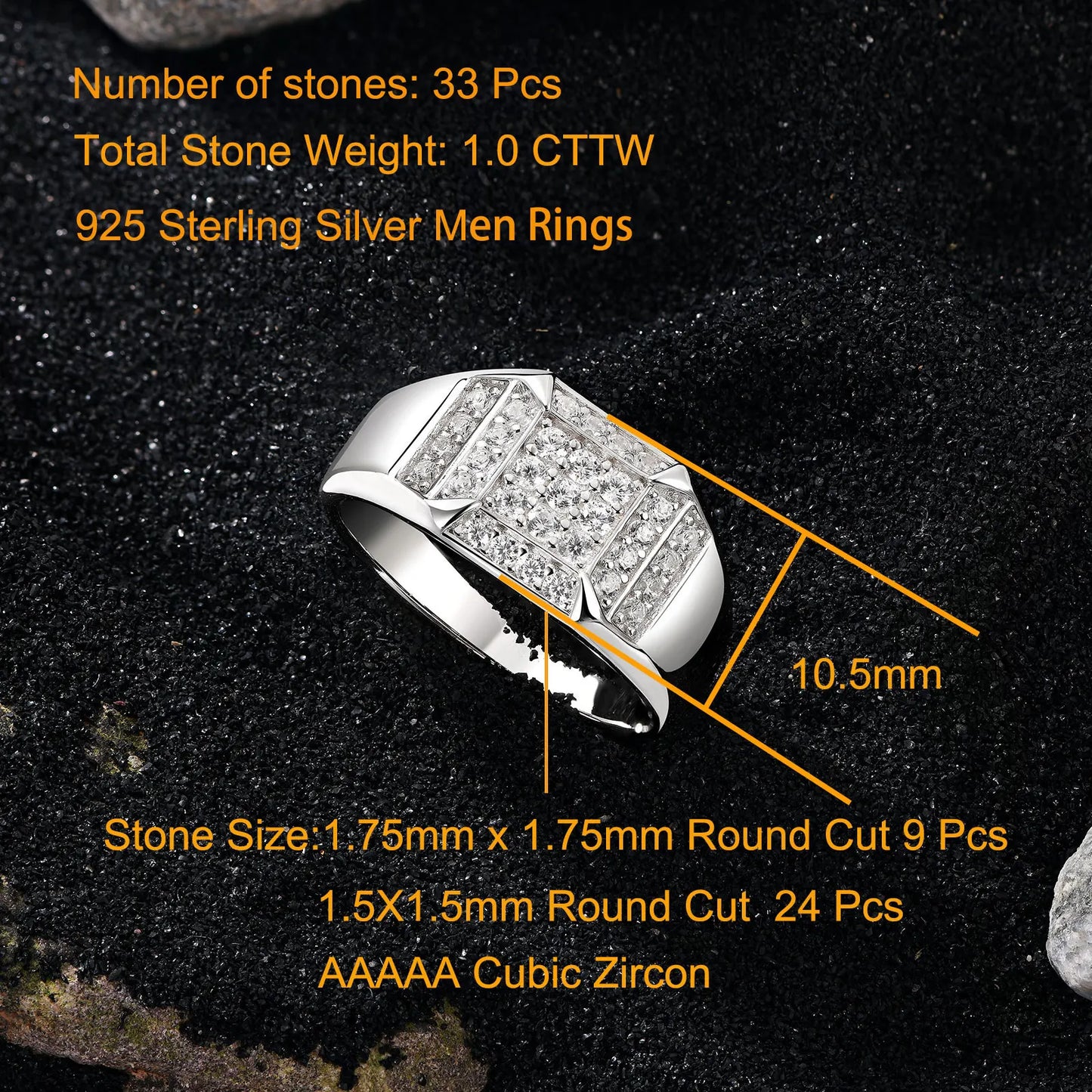 Newshe Solid 925 Sterling Silver Men's Rings Brilliant Round Cut 5A Grade Cubic Zircon Wedding  Ring for Him Fine Jewelry - Uknowucme
