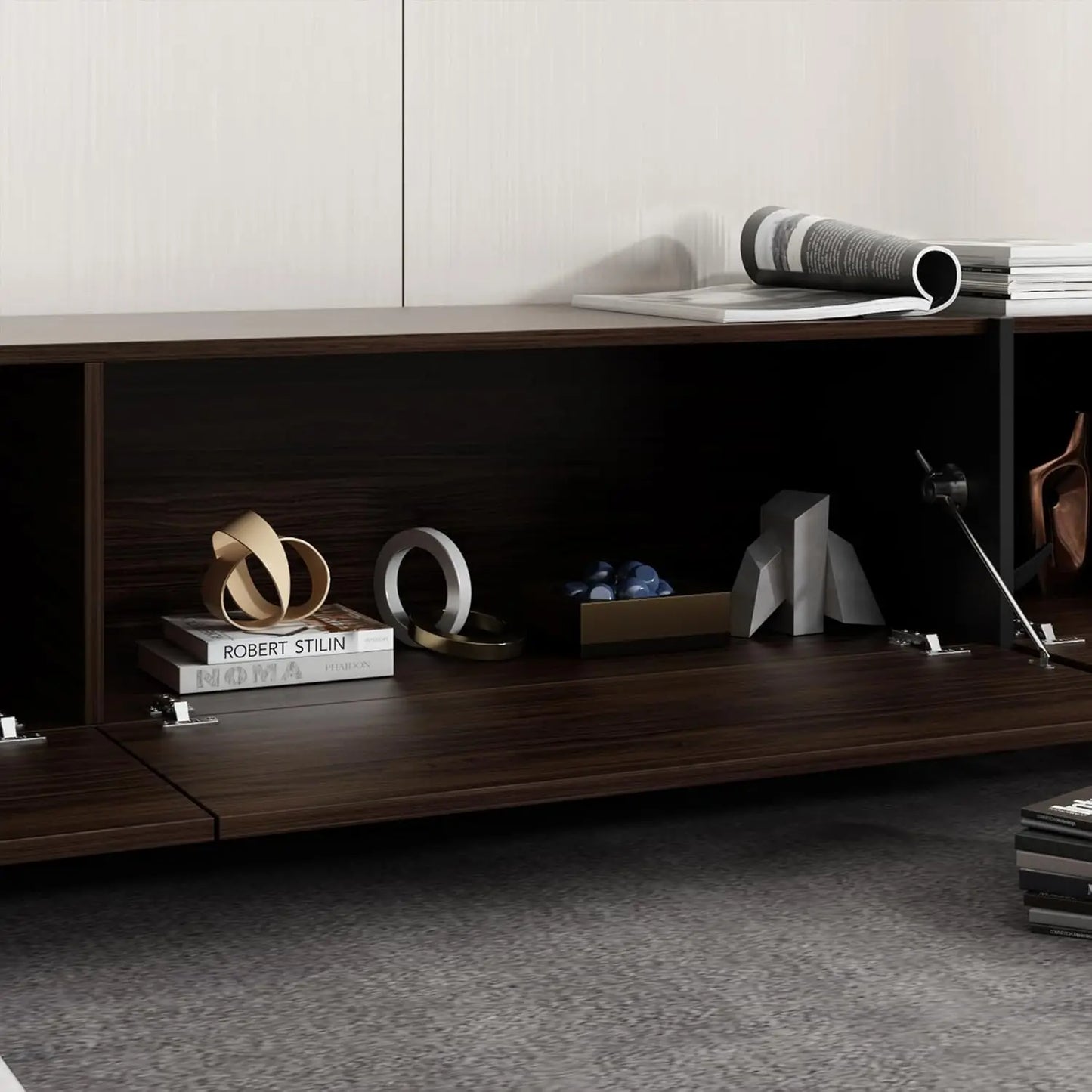95.1" W TV Stand with 4 Flip-Down Drawers, Modern Entertainment Center with Storage, Media Console Table TV Cabinet, Dark Brown
