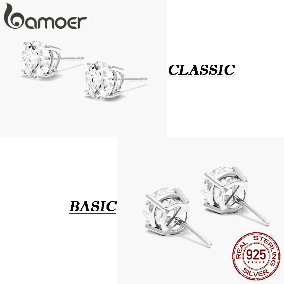 Bamoer 925 Sterling Silver Simple Round Moissanite Stud Earrings for Women Classic Engagement Wedding Fine Jewelry Gift MSE038 - Uknowucme