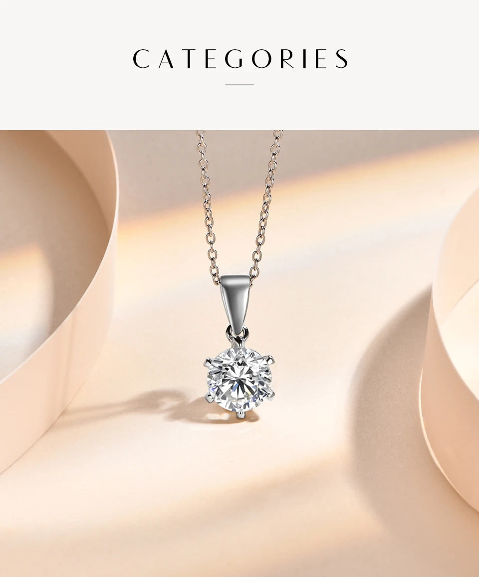 CHARMING 1 Carat Moissanite Necklace Pendant Lab Diamond 925 Silver Rhodium plating for Women Fine Classic Gemstone Necklace - Uknowucme