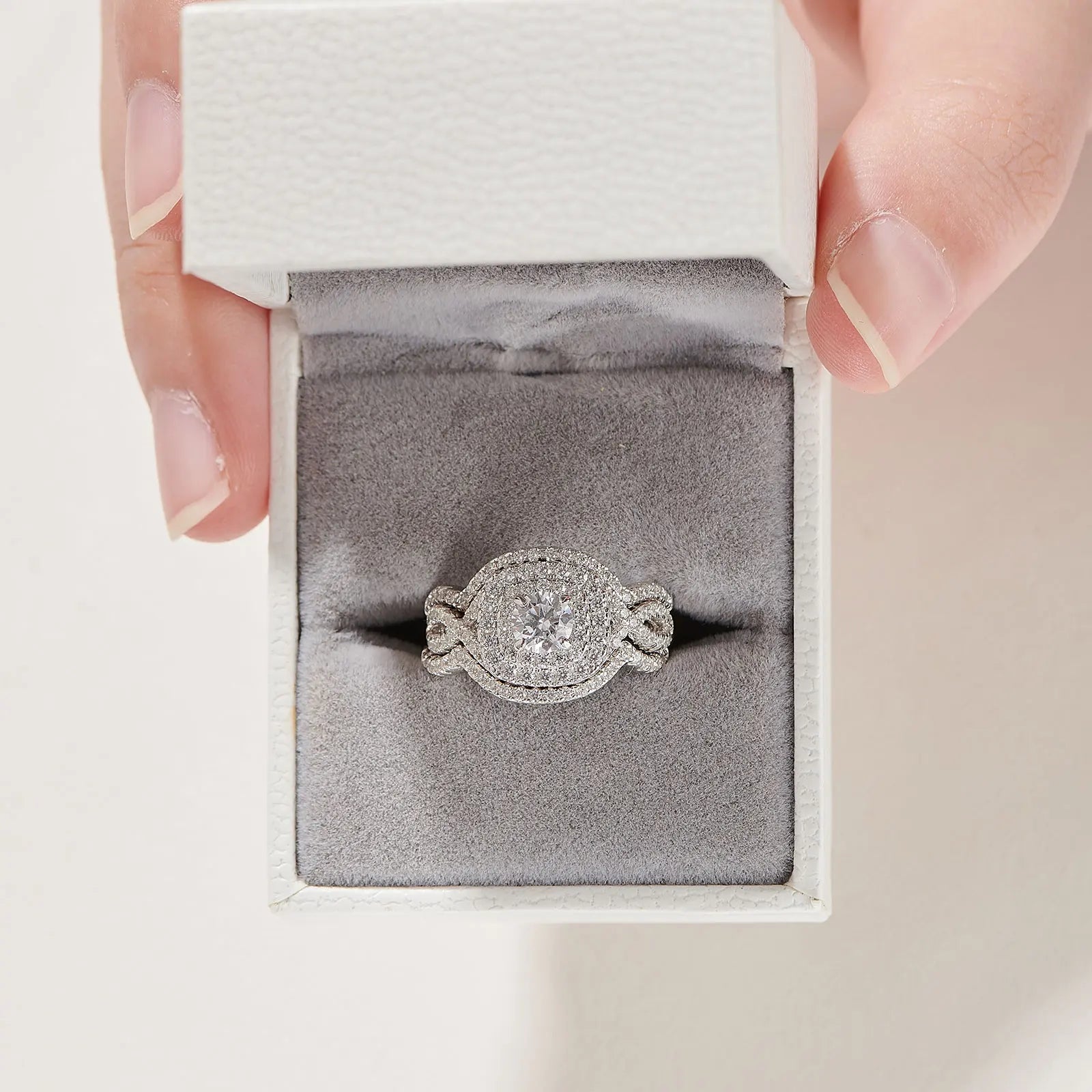 Newshe Original 925 Sterling Silver Jewelry 3 Pcs Wedding Rings Set for Women Halo Brilliant Zircon Luxury Engagement Bridal Rin - Uknowucme