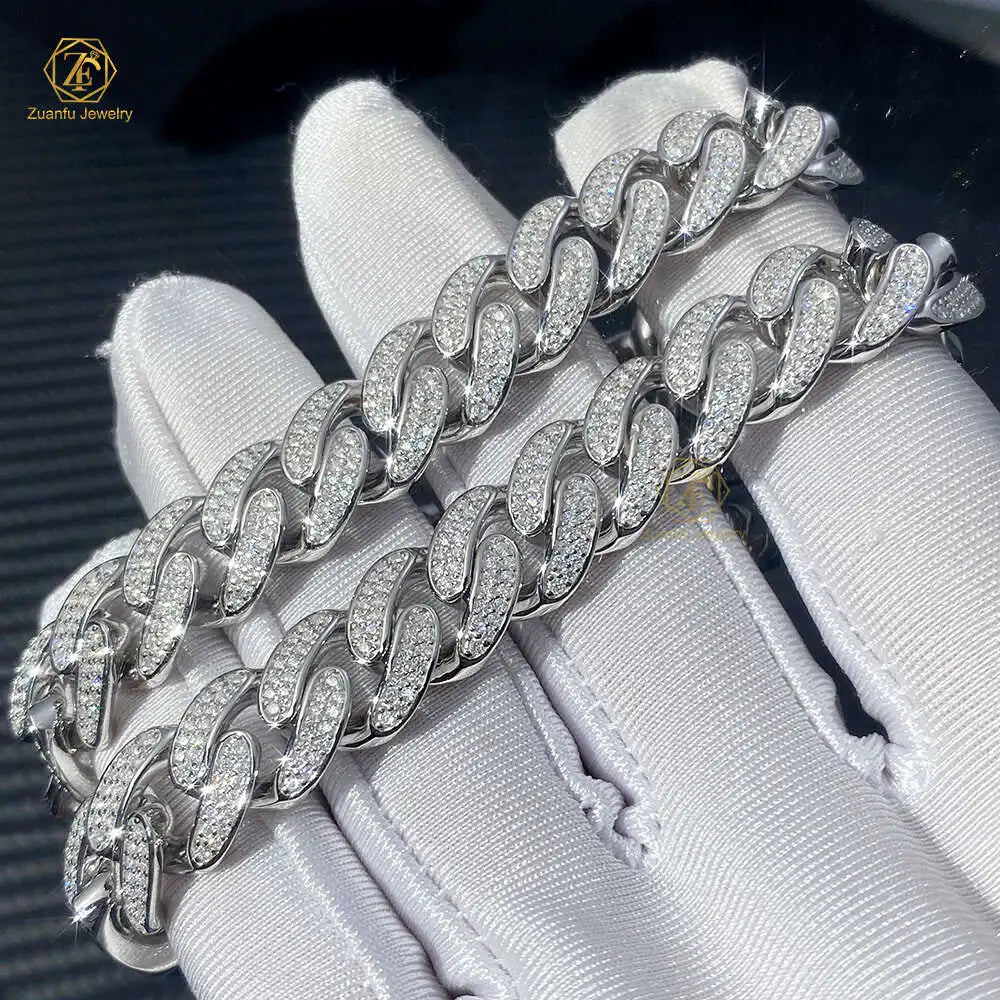 925 Sterling Silver Miami Cuban Moissanite Link Chain Hip Hop Shinning Jewelry Moissanite 8mm 10mm 12mm Cuban Link Bracelet