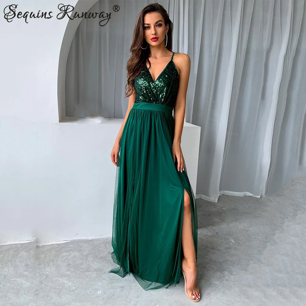 Sexy backless slip Sequin corset maxi summer dress women mesh long bodycon red Christmas party dress bridesmaid evening dresses - Uknowucme
