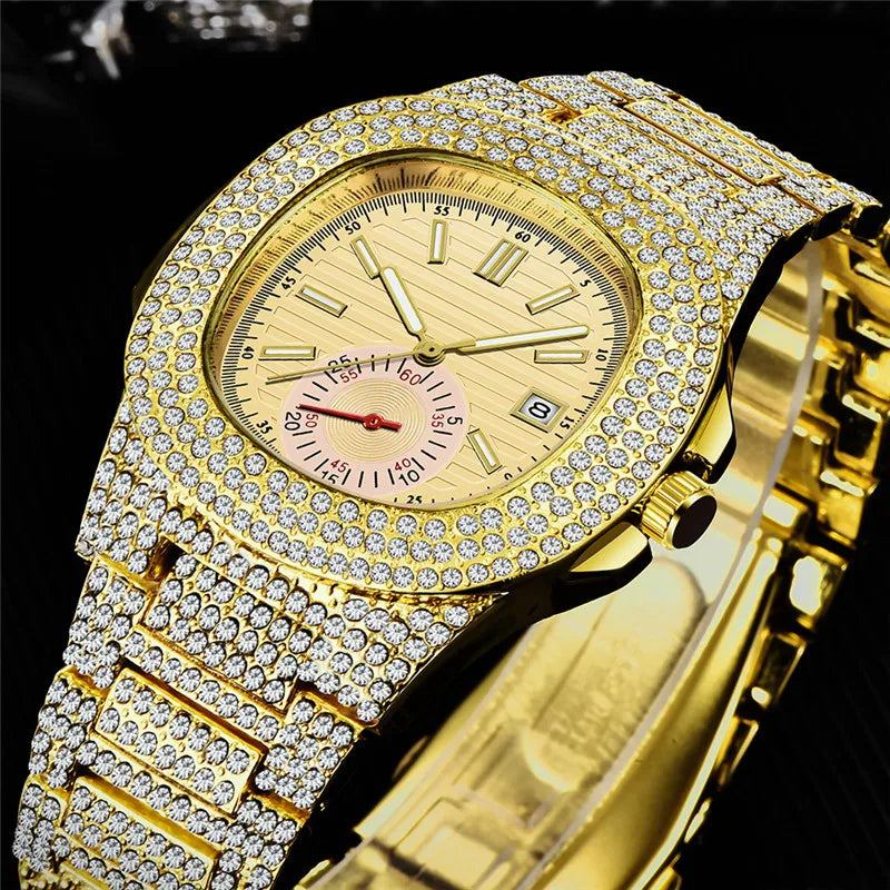 New Hip Hop Watches For Men Reloj Hombre Fashion Alloy Band Diamond Calendar Gifts Quartz Wristwatches Relogios Masculino 2024 - Uknowucme
