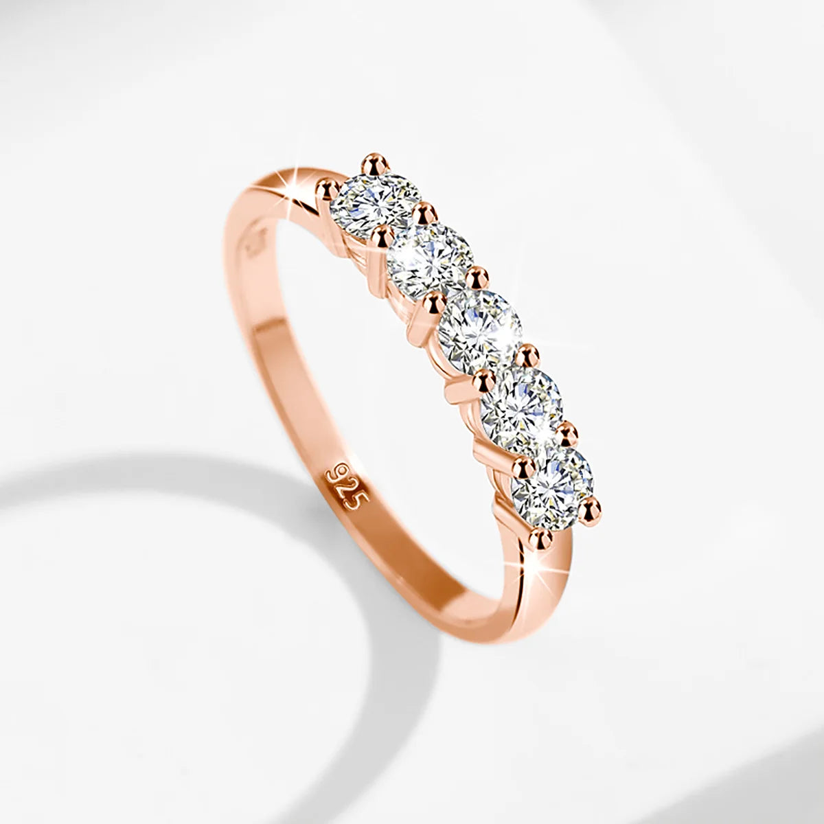 5 Stone Moissanite Ring Silver 925 100% Rose Gold Plated Brilliant Jewelry with Certified Engagement Gifts For Woman Girl - Uknowucme