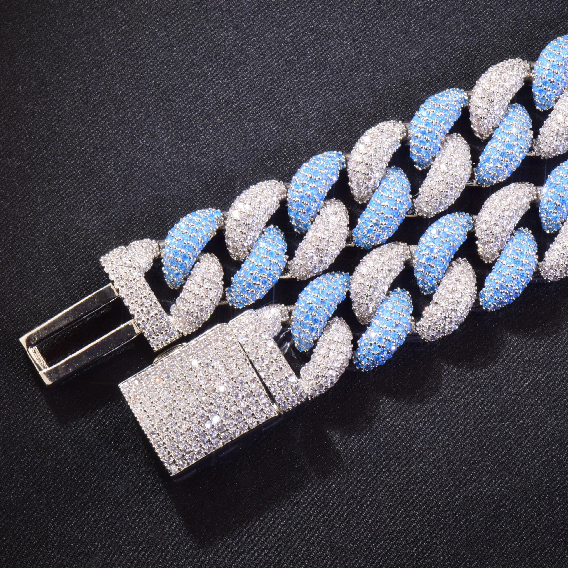 CUC 14mm Blue Zircon Hip Hop Necklace Chain for Men Iced Out Miami Cuban Chain Link Fashion Rock Rapper Jewelry - Uknowucme
