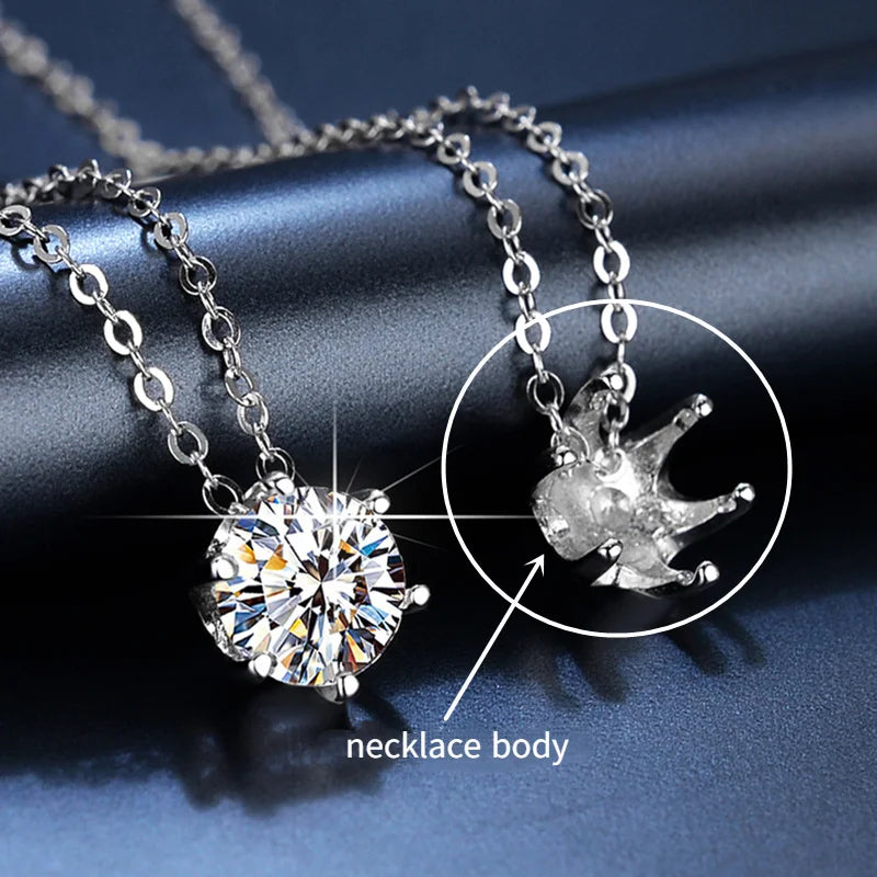 HOYON Genuine Sterling Silver Pendant Classic Six Claw D Color Moissanite Ring Diamond pt950 Necklace for women Proposal gift - Uknowucme