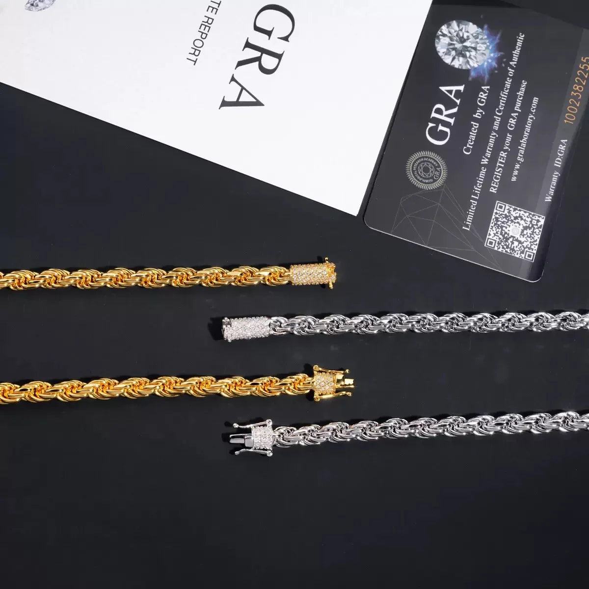 6mm Iced Moissanite Rope Chain Necklace Stainless Steel Hiphop Rapper Plated 18k Gold Bling Diamond Link Bracelet Necklaces Men - Uknowucme