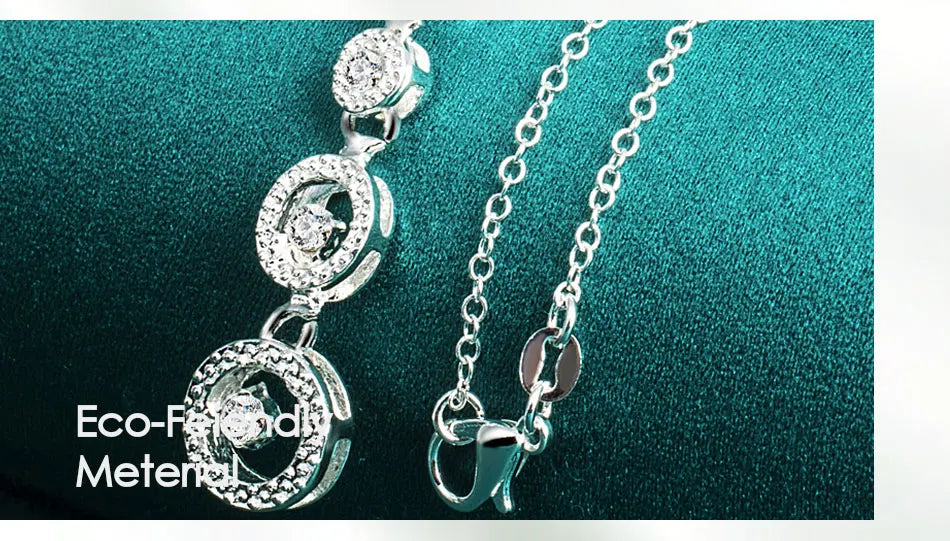 DOTEFFIL 925 Sterling Silver Three Round Circle AAA zircon Pendants Necklace 18 inch Chain For Woman Wedding Engagemen Jewelry - Uknowucme
