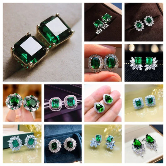 2025 Geometric Green CZ Sparkling Cubic Zirconia Earrings, Suitable for Women's Wedding Parties, Elegant  Jewelry - Uknowucme