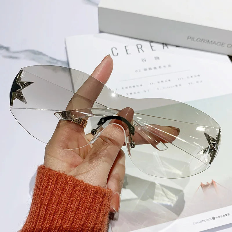 New Fashion Rimless Y2K Sunglasses For Women Men Trendy 2000'S Sun Glasses Punk One Piece Goggles UV400 Oculos De Sol - Uknowucme