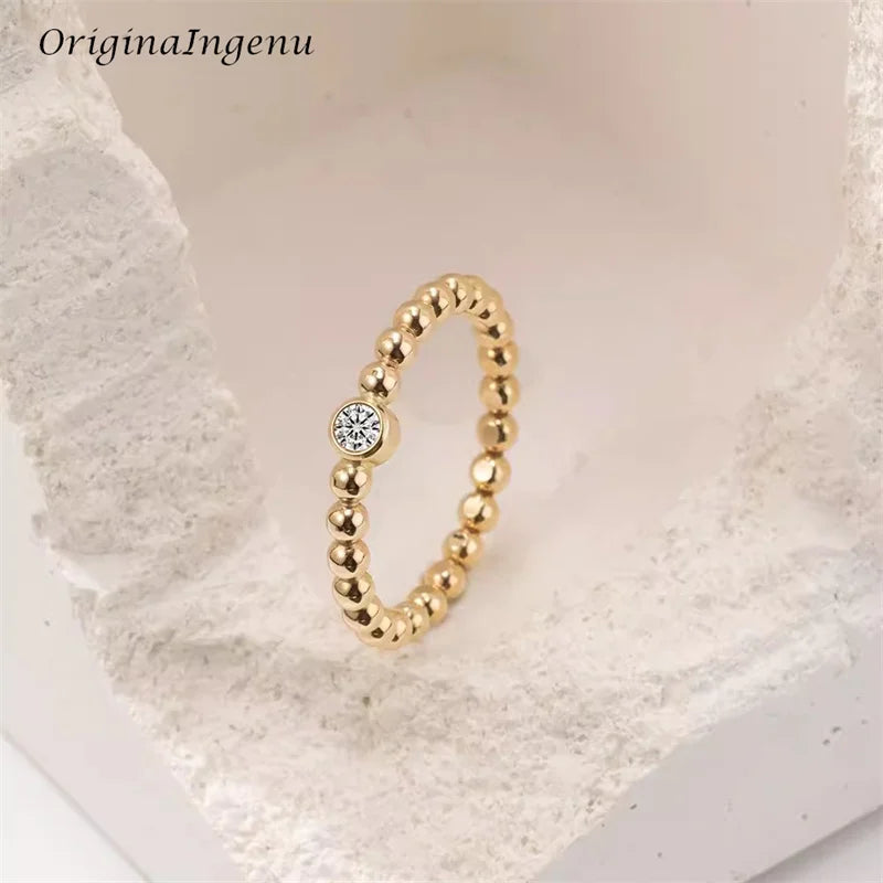 14K Gold Filled Moissanite Ring Handmade Beads Band Ring Minimalism Jewelry Tarnish Resistant Jewelry Boho Women Ring - Uknowucme