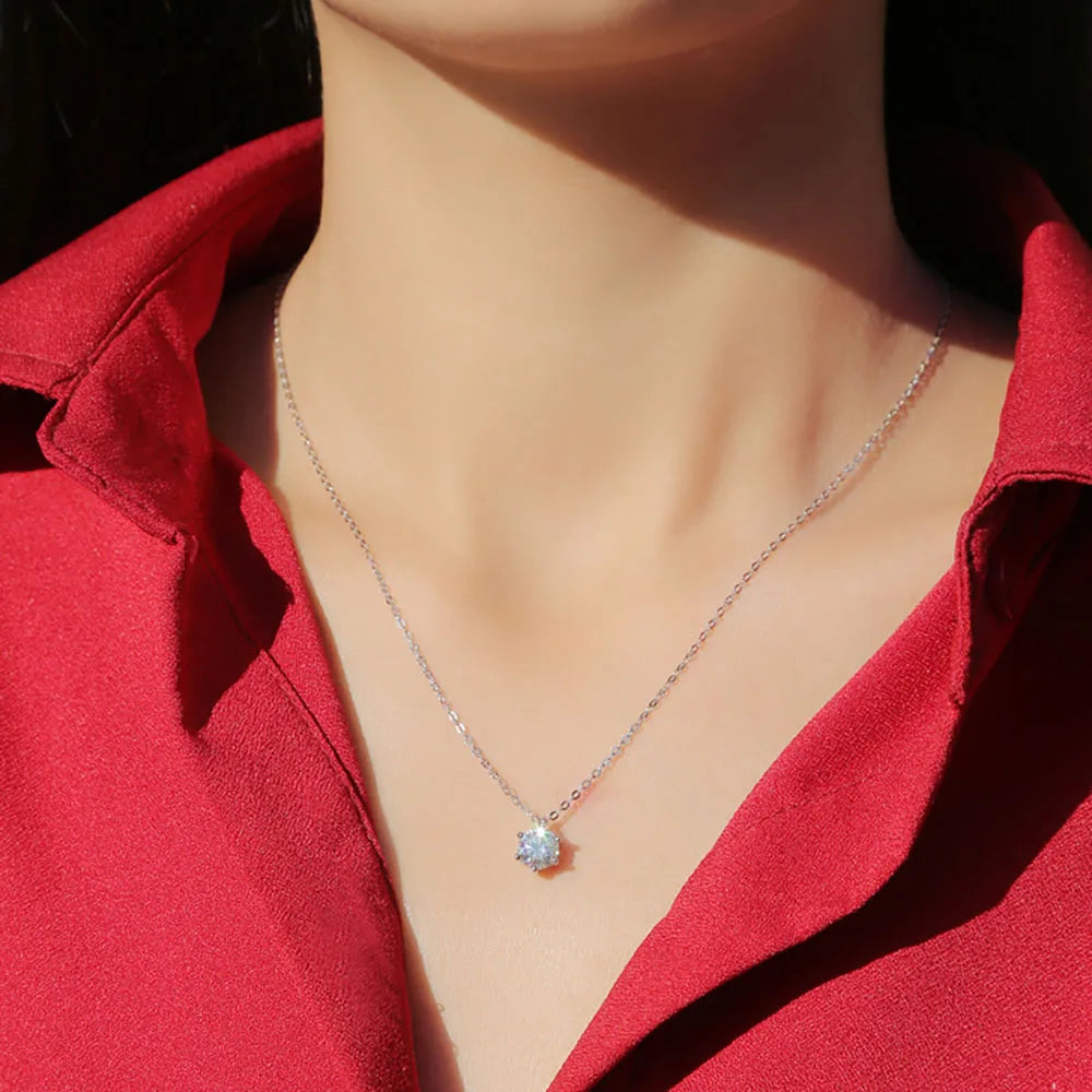 Real D Color 1 Carat Moissanite Pendant Necklace GRA Certificate for Women Wedding Bridal 100% S925 Sterling Silver Fine Jewelry - Uknowucme