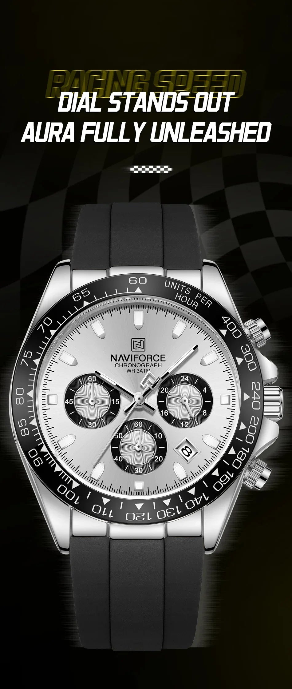 NAVIFORCE NF8054 Original Watches For Men Silicone Band Casual Sport Chronograph Luminous Wristwatch Relogio Masculino Male Gift - Uknowucme