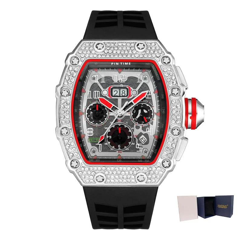 New Arrival Men Business Quartz Watch PINTIME Top Brand Bling Iced Out Diamond Hip Hop Chronograph Popular Item Six Colors