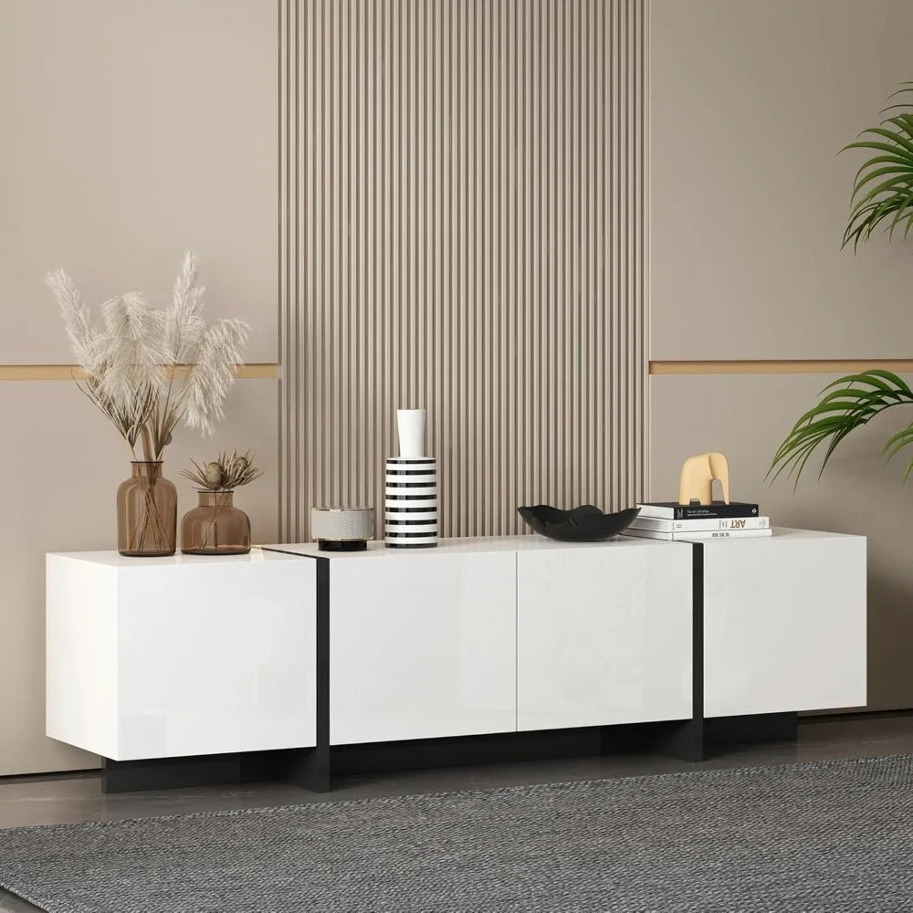 Modern TV Stand, 65 70 75 Inch White TV Stands for Living Room, Entertainment Center with Storage, TV Console Table with Adjusta