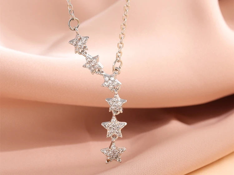 Fashion Pentagram Star 925 Sterling Silver Crystal Clavicle Chain Necklaces  XL065 - Uknowucme
