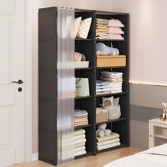 Wardrobe Rack Dustproof Cloth Closet Organizers Cabinet Large Capacity Heavy Duty Simple Assembly Bedroom Hanger Storage Shelves