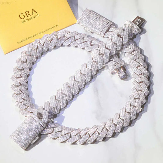 20mm 4rows Gold Plated 925 Sterling Silver Iced Out Moissanite Diamond Cuban Link Chain - Uknowucme
