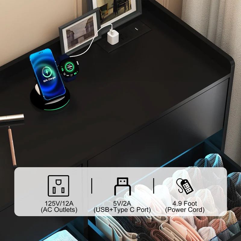9 Drawer Dresser with Power Outlet & LED Light, Modern Chest of Drawers for Closet, 63" Drawer Organizer Cabinet for Bedroom - Uknowucme