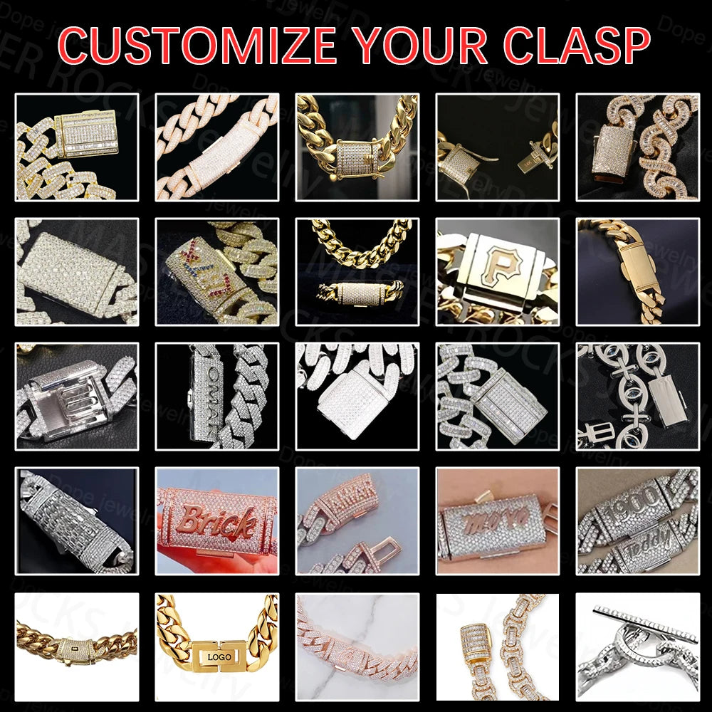 Dazzling Baguette Hiphop Iced Out 20MM VVS Moissanite Custom Clasp Necklaces 925 Sterling Silver Cuban Link Chain - Uknowucme
