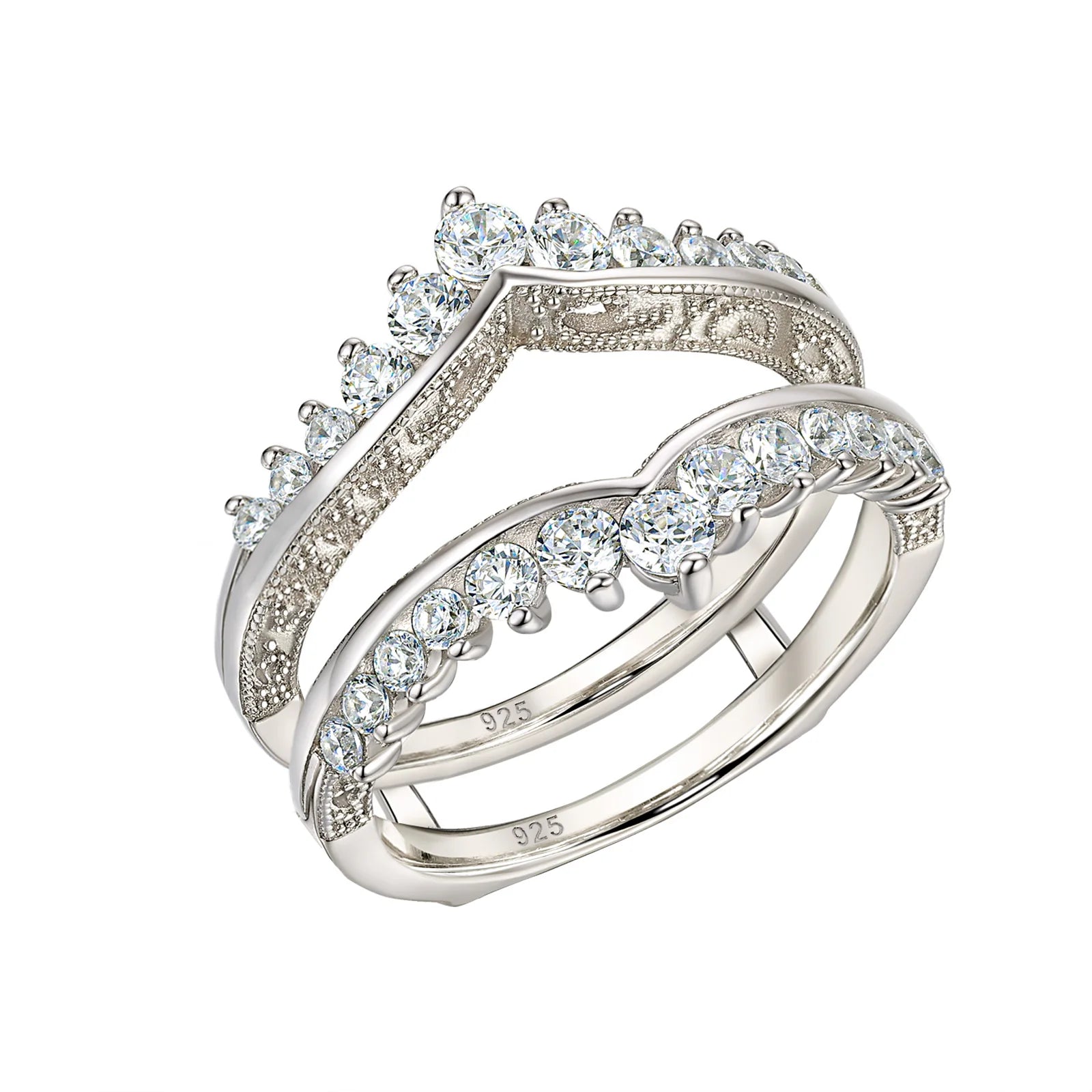 Newshe Luxury Solid 925 Sterling Silver Wedding Engagement Rings for Women High Grade Cubic Zircon Guard Band BR1167 - Uknowucme