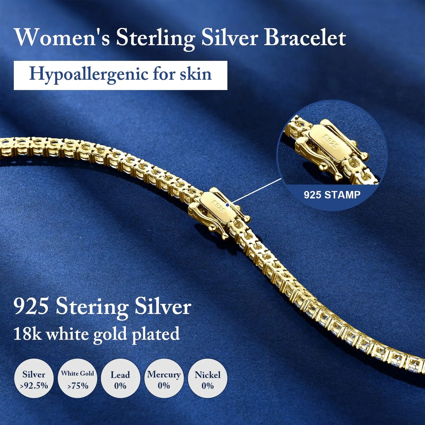 Moissanite Tennis Bracelet for Women 18K White Gold Plated Silver 3mm D Color VVS1 Wedding Party Jewelry Bracelets for Women Man - Uknowucme