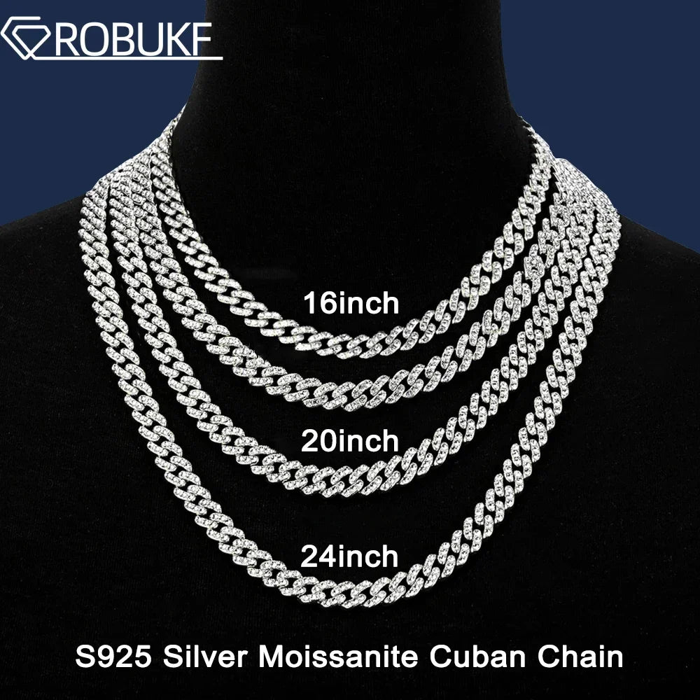 8mm Full Moissanite Cuban Necklaces for Men Women D Color Single Row Lab Diamond S925 Sterling Silver Hip Hop Jewelry Neck Chain