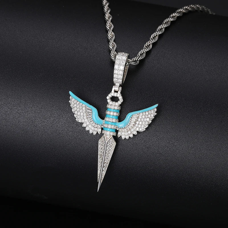 Classic Angel Wings Glow Style Pendant S925 For Men Necklace Cuban Chain With Moissanite Pendant Hip Hop Jewelry Gift - Uknowucme