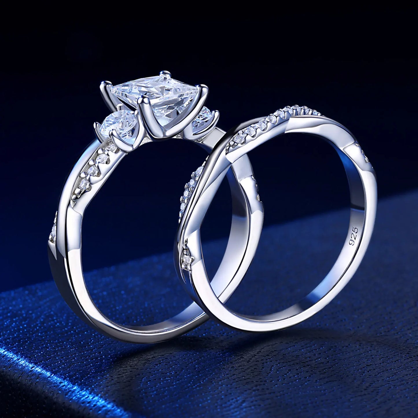 Newshe 925 Sterling Silver Eternity Engagement Rings Twist Cross Wedding Band Bridal Sets Princess Cut AAAAA CZ Jewelry - Uknowucme