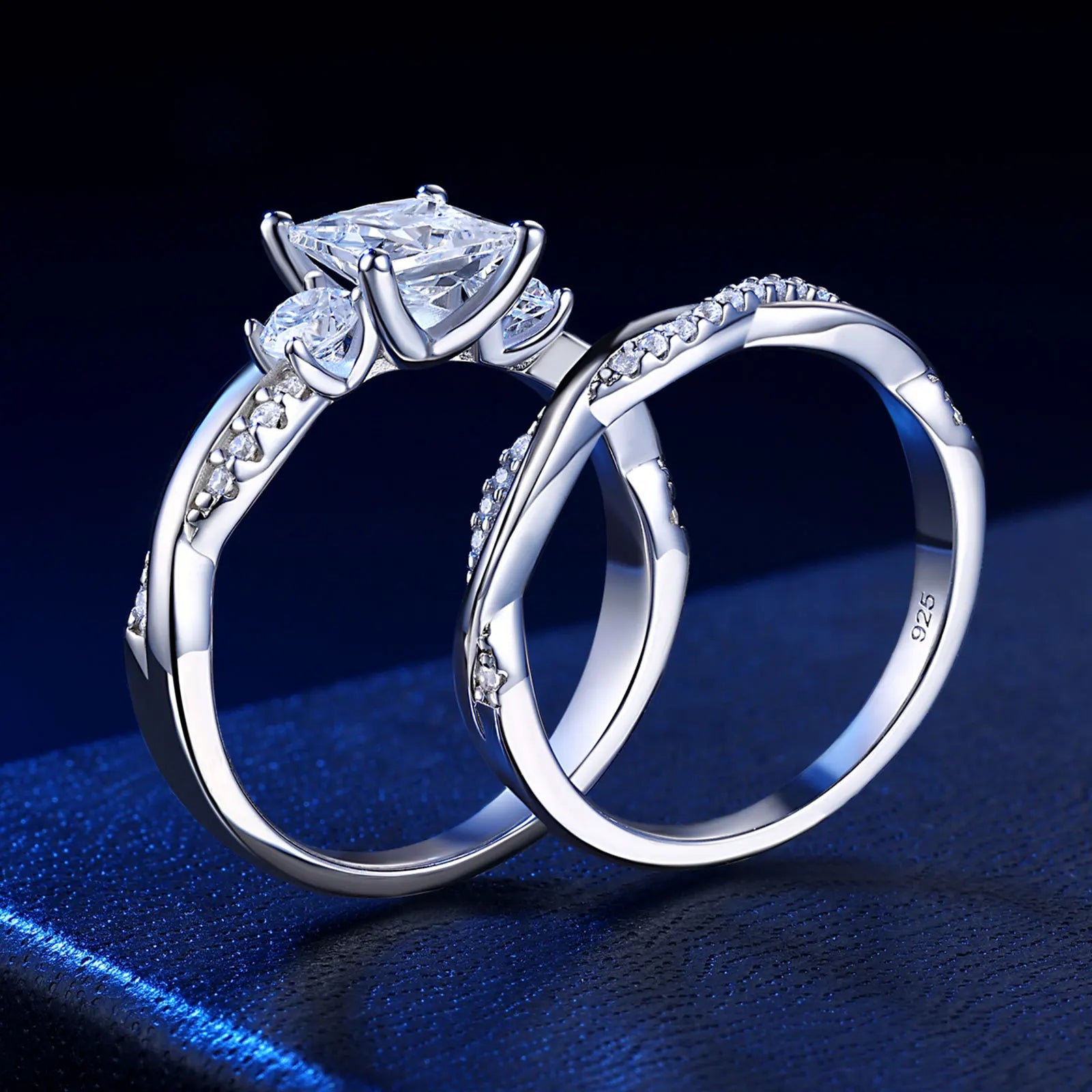 Newshe 925 Sterling Silver Eternity Engagement Rings Twist Cross Wedding Band Bridal Sets Princess Cut AAAAA CZ Jewelry - Uknowucme