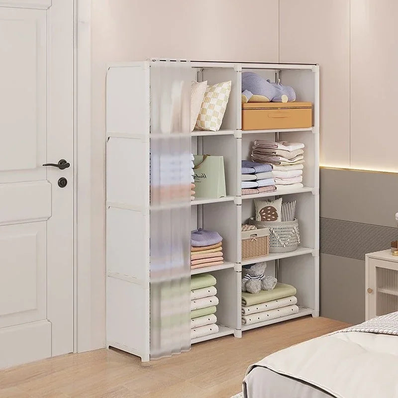 Open Closets Dustproof Wardrobe Storage Cabinet with Large Capacity Curtains Simple Assembly Clothes Organizer Bedroom Furniture