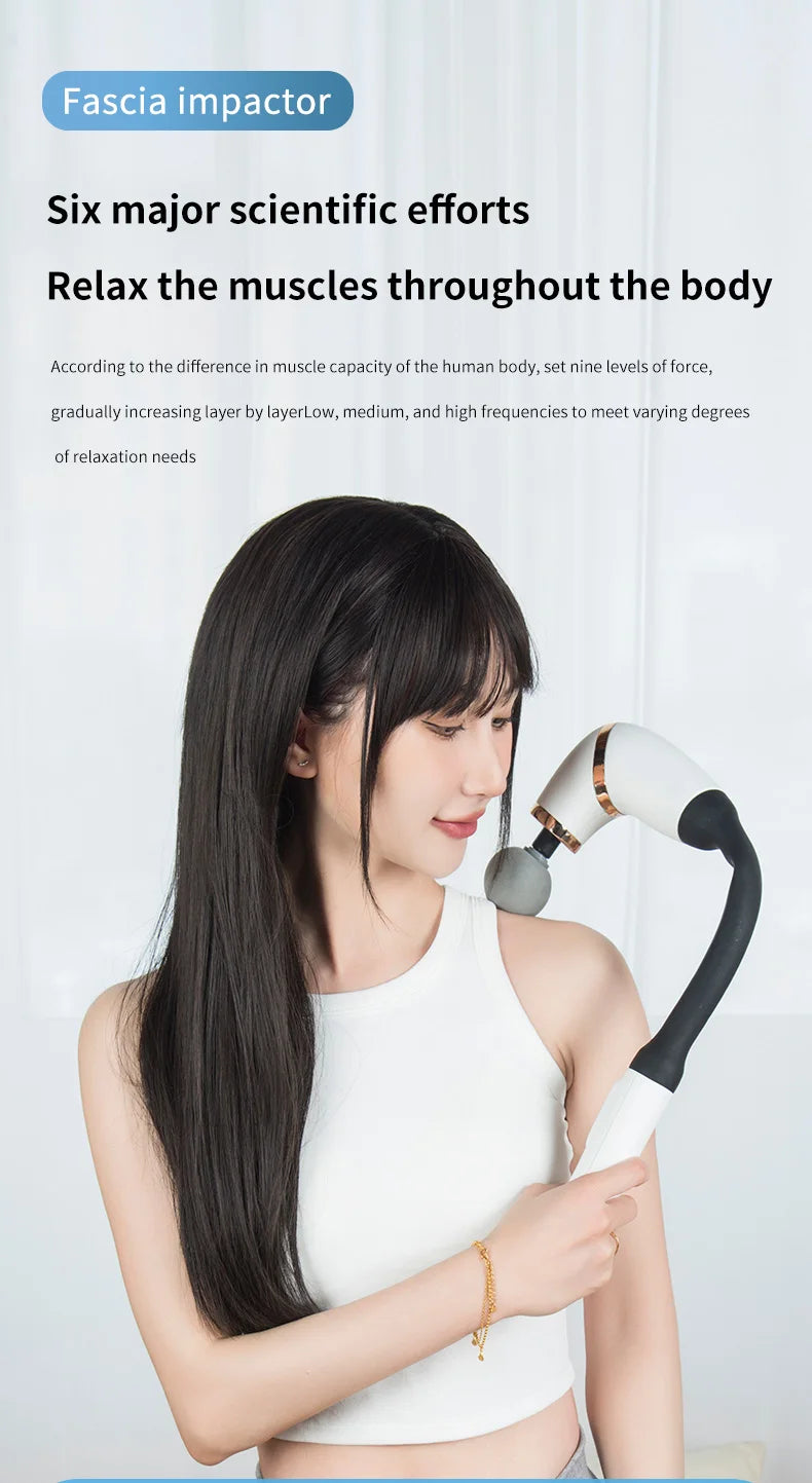 Massage Gun with Upgraded Extended Handle U-Shaped Back Massager Deep Tissue with 4 Massage Heads Fascia Gun Muscle Relaxation