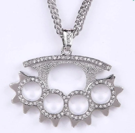 Hip-Hop Inlaid Icy Zirconia Knuckle Pendant Suitable for Men\ - Uknowucmes Domineering Trend Necklace Rock Party Jewelry Gift - Uknowucme