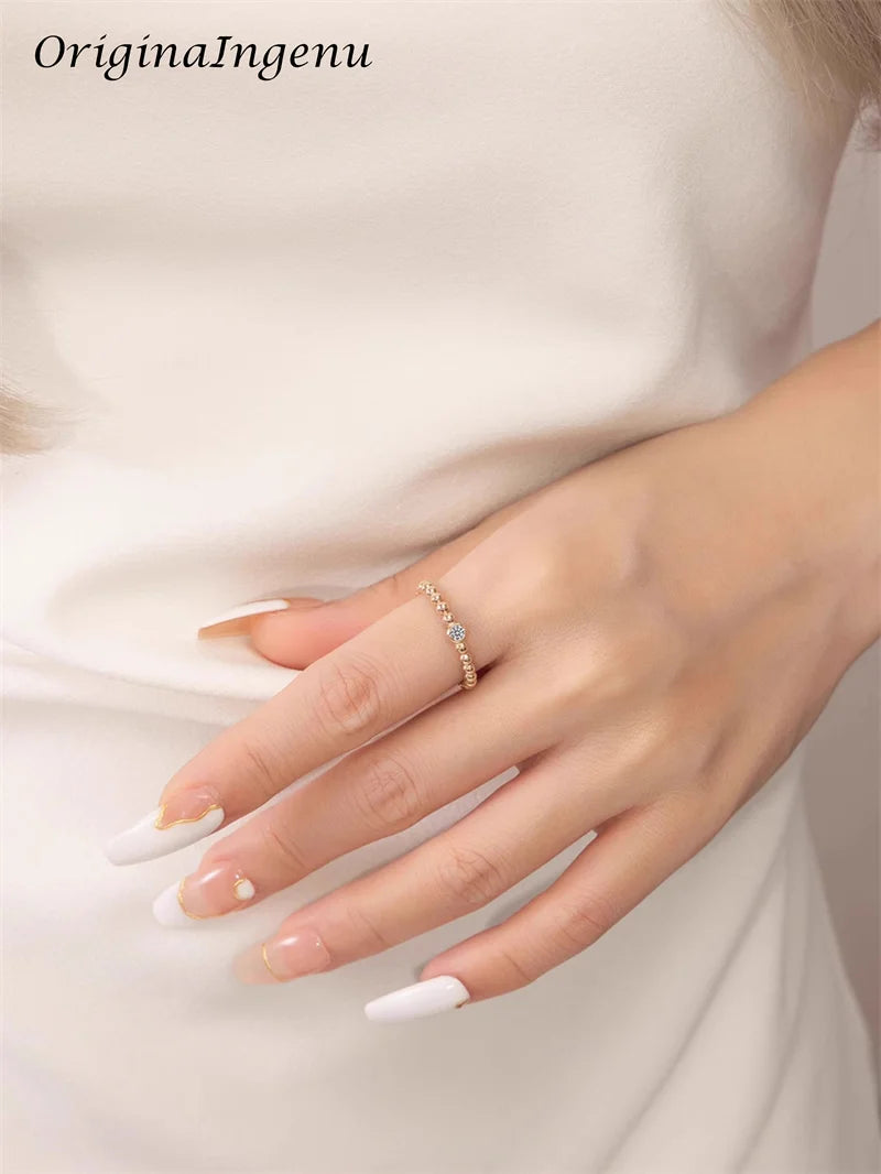 14K Gold Filled Moissanite Ring Handmade Beads Band Ring Minimalism Jewelry Tarnish Resistant Jewelry Boho Women Ring - Uknowucme