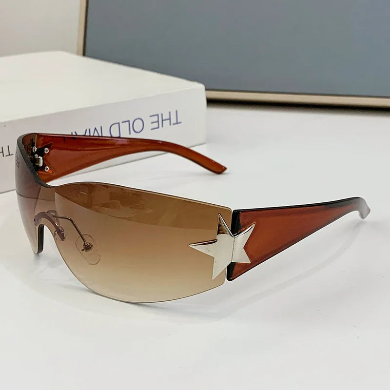 New Fashion Rimless Y2K Sunglasses For Women Men Trendy 2000'S Sun Glasses Punk One Piece Goggles UV400 Oculos De Sol - Uknowucme