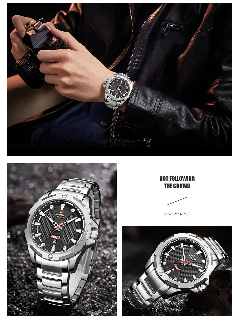 NAVIFORCE Men Luxury Wrist Watch Waterproof Business Male Watches Stainless Steel Casual Quartz Calendar Clock Relogio Masculino - Uknowucme