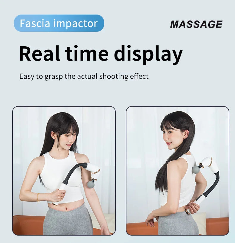 Massage Gun with Upgraded Extended Handle U-Shaped Back Massager Deep Tissue with 4 Massage Heads Fascia Gun Muscle Relaxation