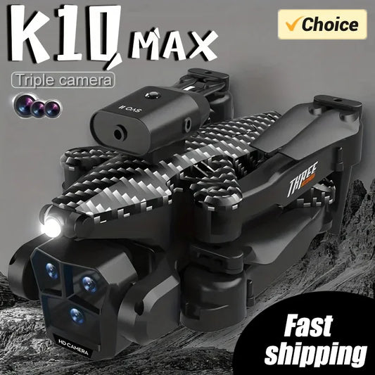 New K10 Max RC Drone HD Triple Camera Optical Flow Positioning Obstacle Avoidance Gesture Photography Foldable Quadcopter Toys