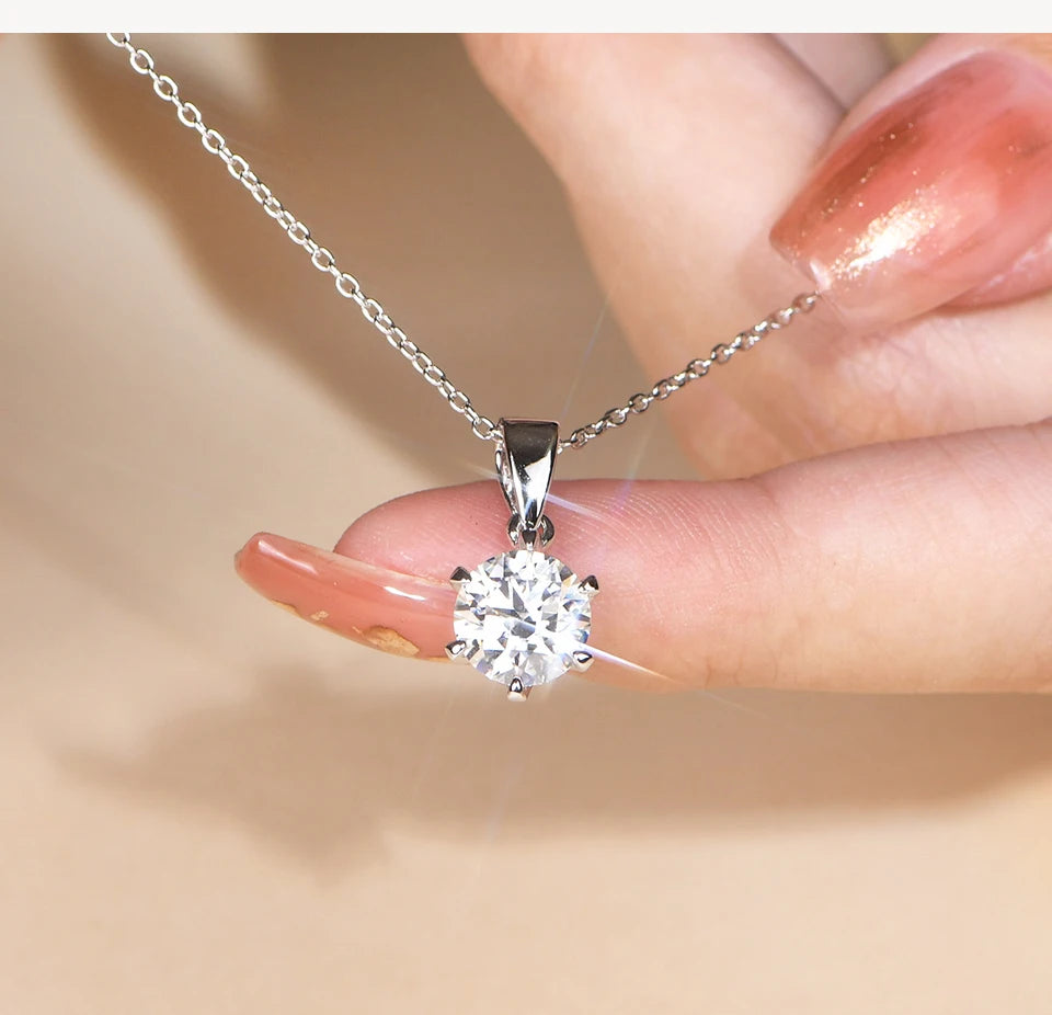 CHARMING 1 Carat Moissanite Necklace Pendant Lab Diamond 925 Silver Rhodium plating for Women Fine Classic Gemstone Necklace - Uknowucme