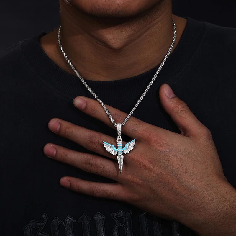 Classic Angel Wings Glow Style Pendant S925 For Men Necklace Cuban Chain With Moissanite Pendant Hip Hop Jewelry Gift - Uknowucme