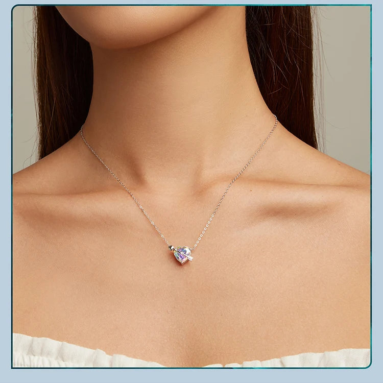 WOSTU 925 Sterling Silver Original Zircon Love Necklace Adjustable Neck Chain Cupid Arrow Heart Pendant For Women Jewelry Gift - Uknowucme