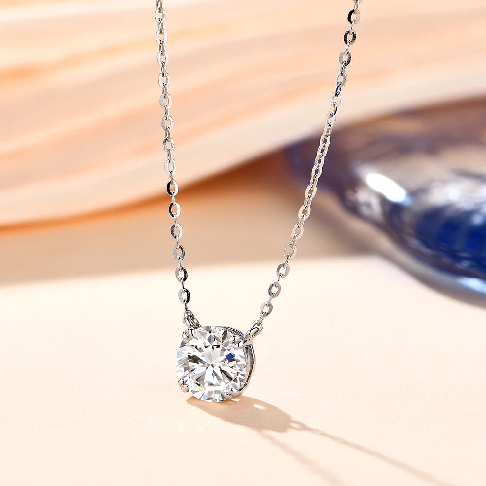 Moissanite Diamond 6.5mm 1CT Necklace For Woman Pendant 925 Silver Necklace For Women Chains Party Bridal Fine Jewelry - Uknowucme