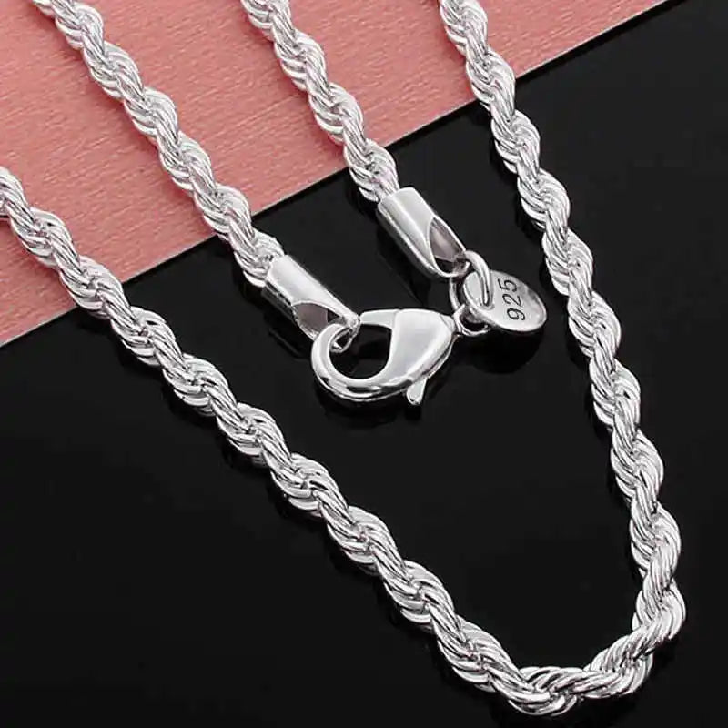 Classic 925 Sterling Silver Twisted Rope Chain Men Necklace Width 4MM Figaro Cuban Chain Necklace For Men Women Jewelry Gifts