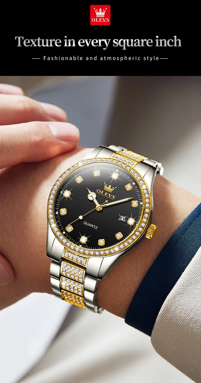 OLEVS Original Fashion Quartz Watch for Men Stainless Steel Waterproof Calendar Luminous High Quality Fashion Wrist Watch Men - Uknowucme