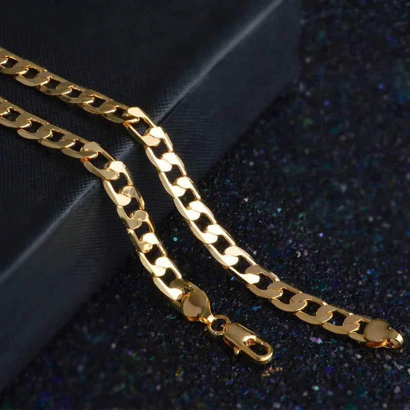 Special offer 18K gold Necklaces 925 Stamp Silver color Classic 8MM sideways chain for Men woman fine Jewelrys Wedding party - Uknowucme