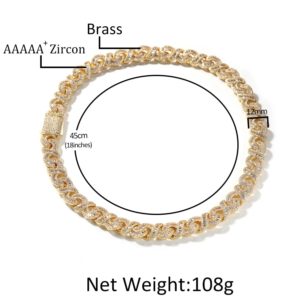 Uwin 12mm Infinity Chain Baguette Cuban Necklace Cubic Zirconia Micropave Charm y2k Jewelry Women Accessories Gifts - Uknowucme