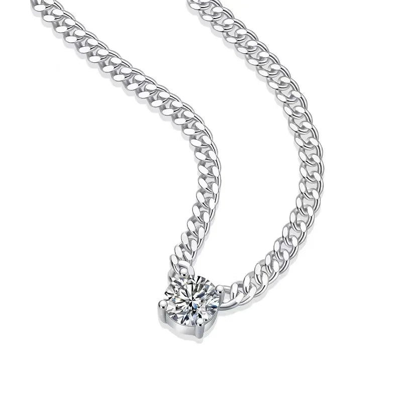 1ct D VVS1 Moissanite Cuban Chain Neklace Women Men 925 Sterling Silver Iced Diamond Link Necklace Pass Tester with Gra Gift